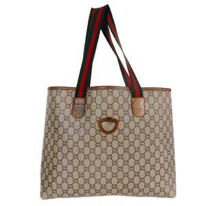 GUCCI PLUS Supreme Web GG Monogram Canvas Leather Shopper Bag